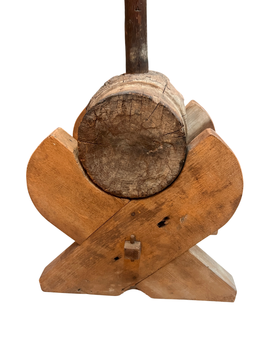 Antique 36" Wooden Beetle Maul – Hand-Carved with "F.G. HAMER" – 19th Century Timber or Coopering Tool