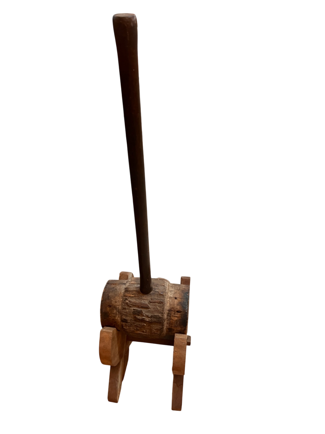 Antique 36" Wooden Beetle Maul – Hand-Carved with "F.G. HAMER" – 19th Century Timber or Coopering Tool