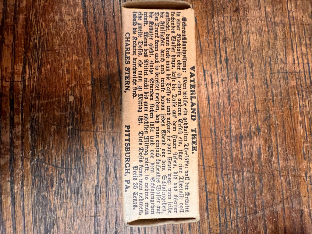 Antique Fatherland Tea Box – Full with Original Contents – Charles Stern, Pittsburgh, PA