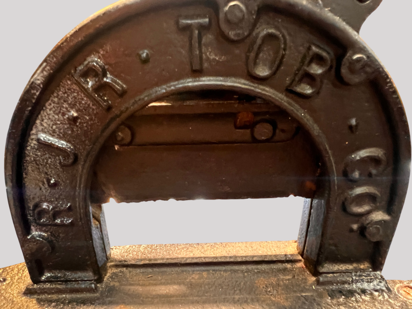 Antique Brown’s Mule Tobacco Cutter – R.J.R. TOB. CO. – Cast Iron Model 3019 w/ 3017 Part – Original Board – 1" & 2" Marks