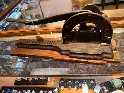 Antique Brown’s Mule Tobacco Cutter – R.J.R. TOB. CO. – Cast Iron Model 3019 w/ 3017 Part – Original Board – 1" & 2" Marks