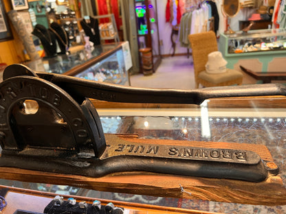 Antique Brown’s Mule Tobacco Cutter – R.J.R. TOB. CO. – Cast Iron Model 3019 w/ 3017 Part – Original Board – 1" & 2" Marks