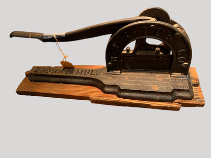 Antique Brown’s Mule Tobacco Cutter – R.J.R. TOB. CO. – Cast Iron Model 3019 w/ 3017 Part – Original Board – 1" & 2" Marks