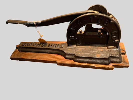 Antique Brown’s Mule Tobacco Cutter – R.J.R. TOB. CO. – Cast Iron Model 3019 w/ 3017 Part – Original Board – 1" & 2" Marks