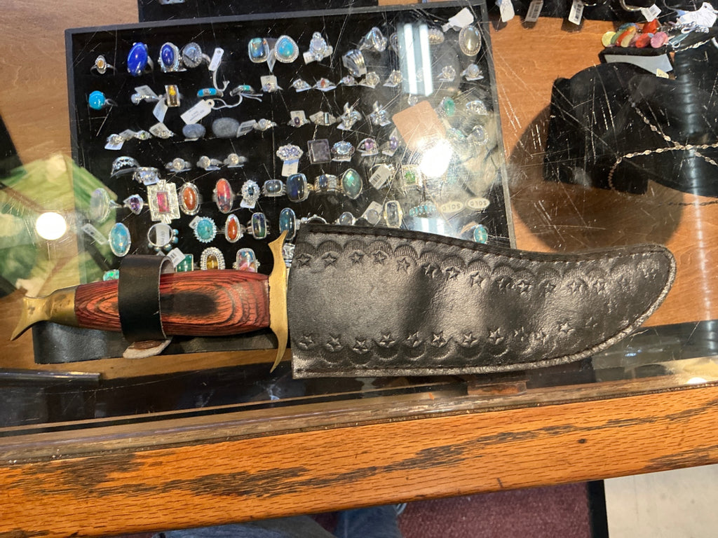Silver and reddish-brown Metal and wood Knife Pakistan Made