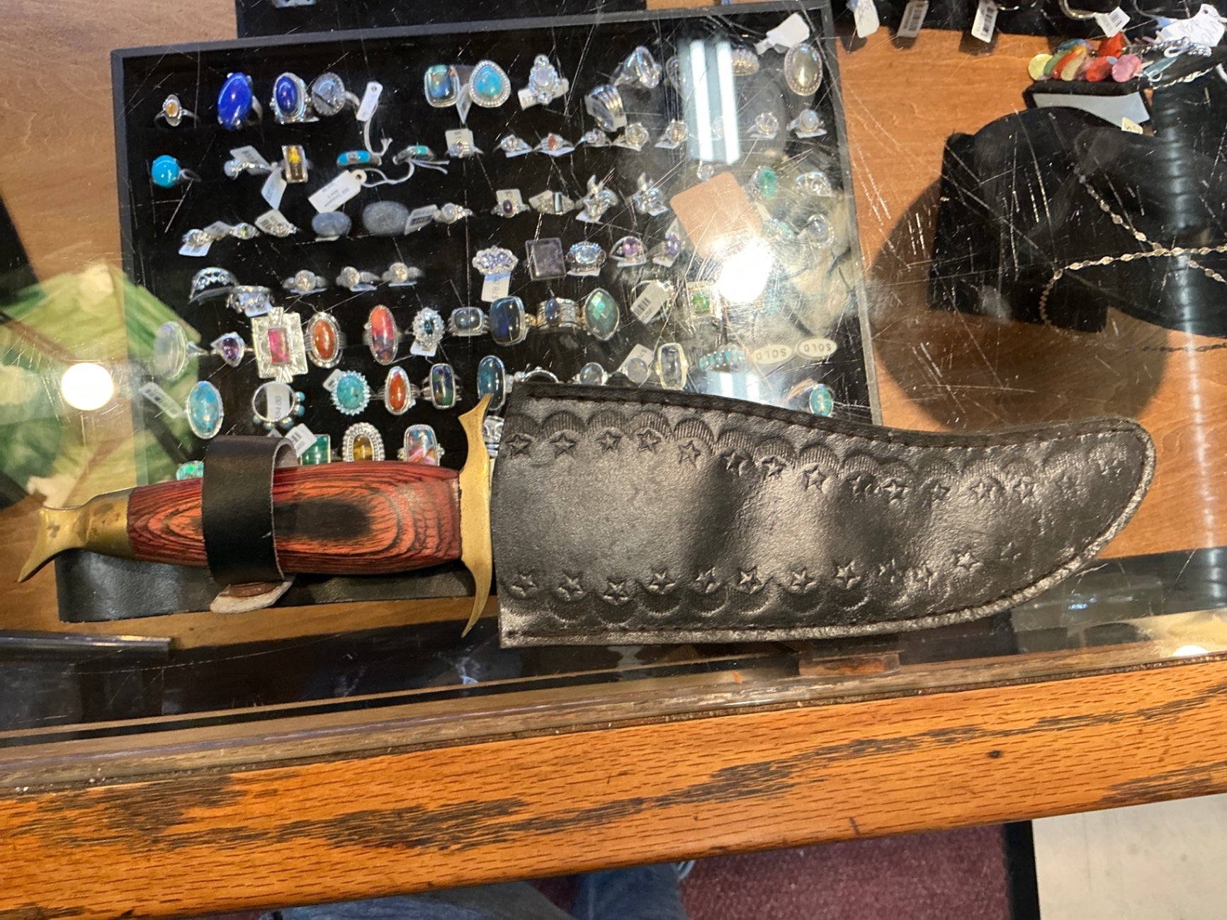 Silver and reddish-brown Metal and wood Knife Pakistan Made