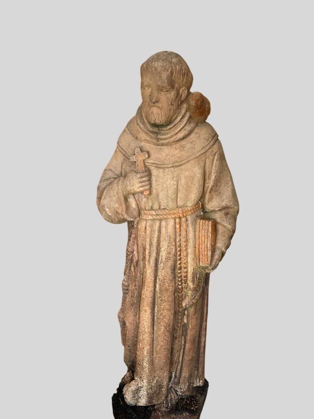 Vintage Cast Stone Saint Francis of Assisi Garden Statue with Bird – Religious Outdoor Décor