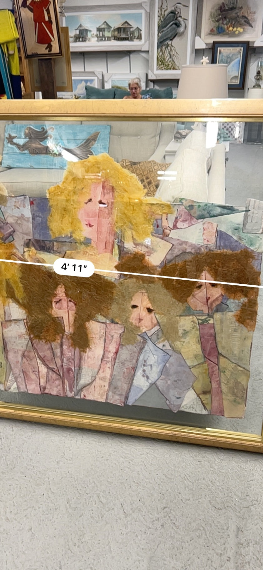 Large Framed Heno-Suffel Original Collage Art – 4'11"x3'11" – Whimsical Abstract Portraits – Signed