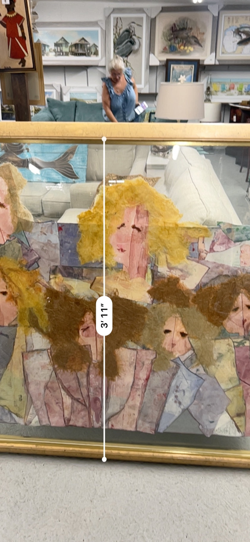 Large Framed Heno-Suffel Original Collage Art – 4'11"x3'11" – Whimsical Abstract Portraits – Signed