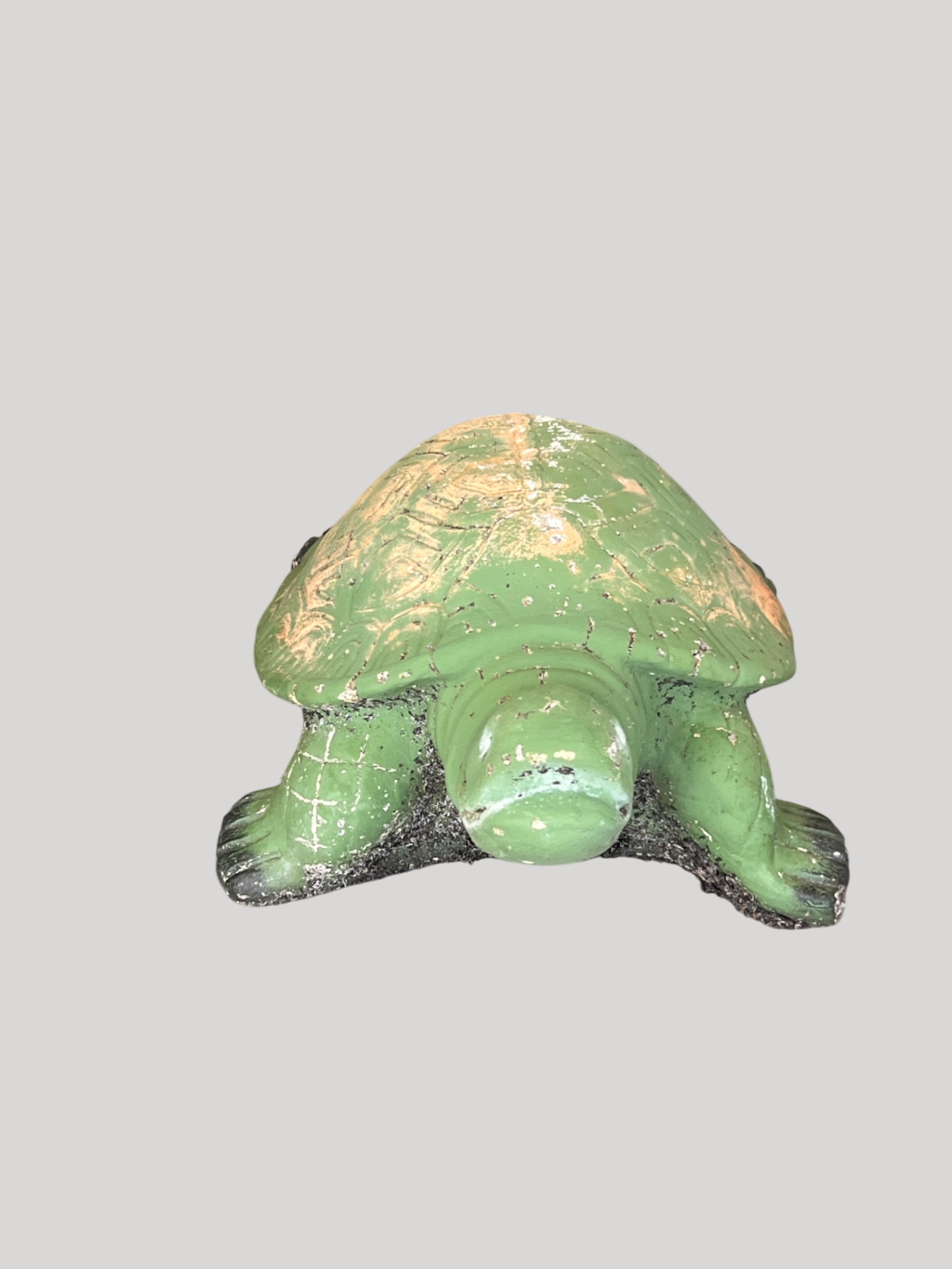 Vintage Cast Concrete Green Turtle Garden Statue – Folk Art Outdoor Décor