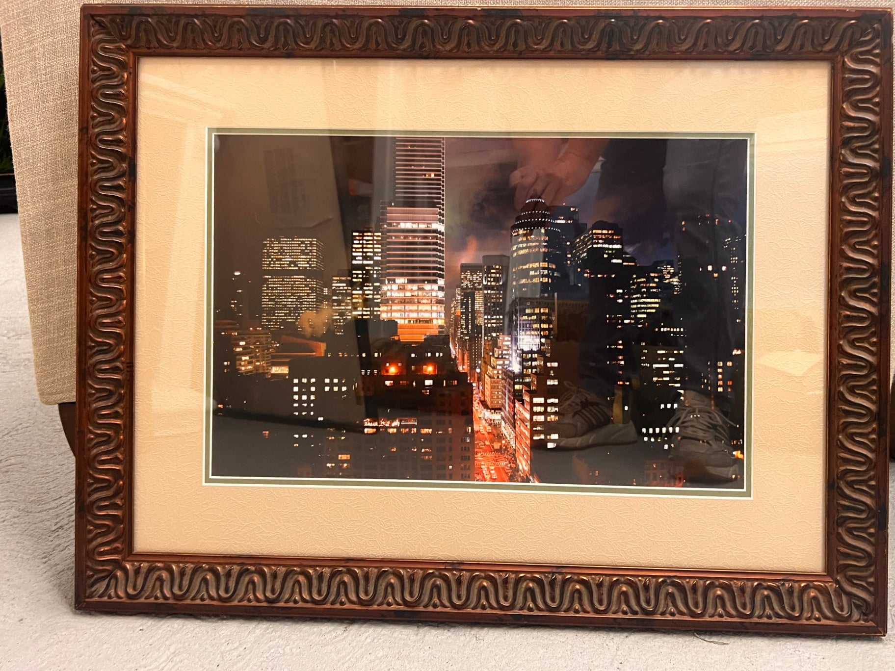 Night scene with city lights Paper print with glass and wooden frame Photographic Print