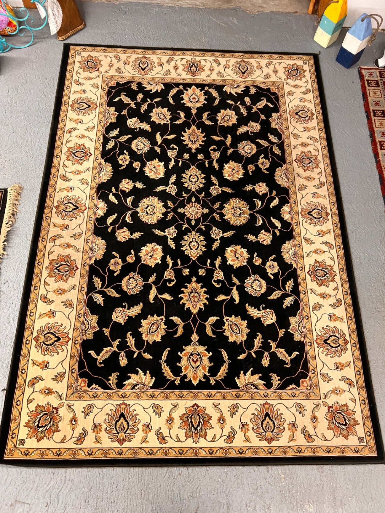 Black, Beige, Gold, Rust Wool or similar fiber Rug 91" x 62 1/2"