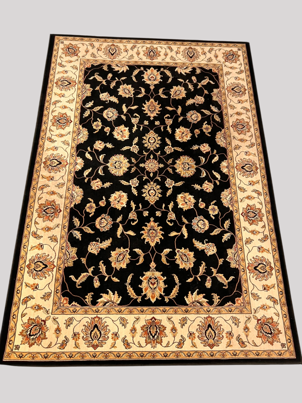 Black, Beige, Gold, Rust Wool or similar fiber Rug 91" x 62 1/2"