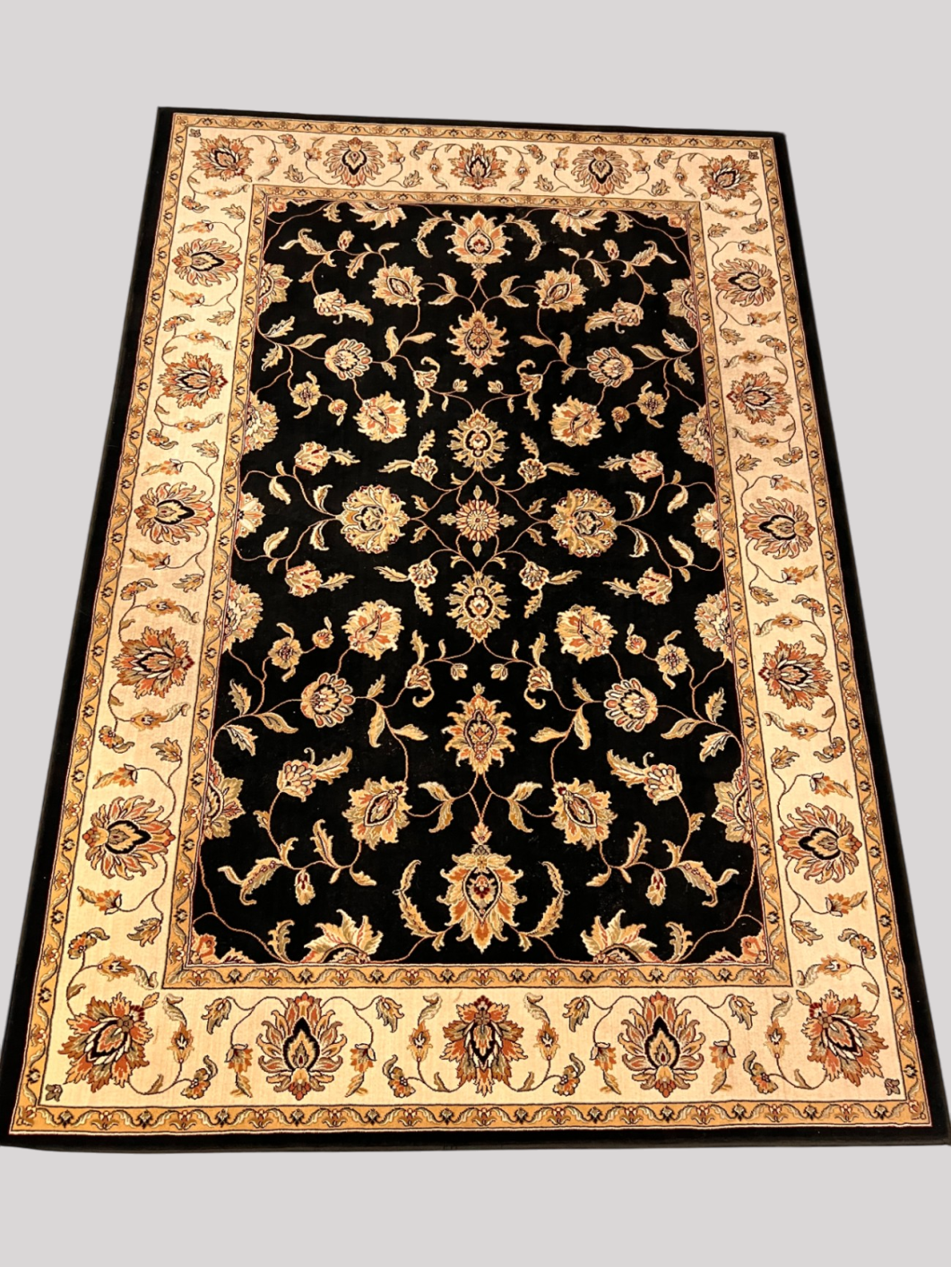 Black, Beige, Gold, Rust Wool or similar fiber Rug 91" x 62 1/2"