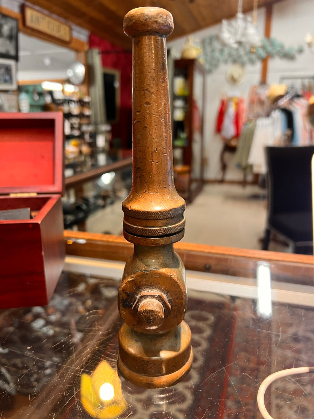 Vintage Brass Fire Hose Nozzle by Allen – Industrial Hydrant Adapter, Early-Mid 20th Century