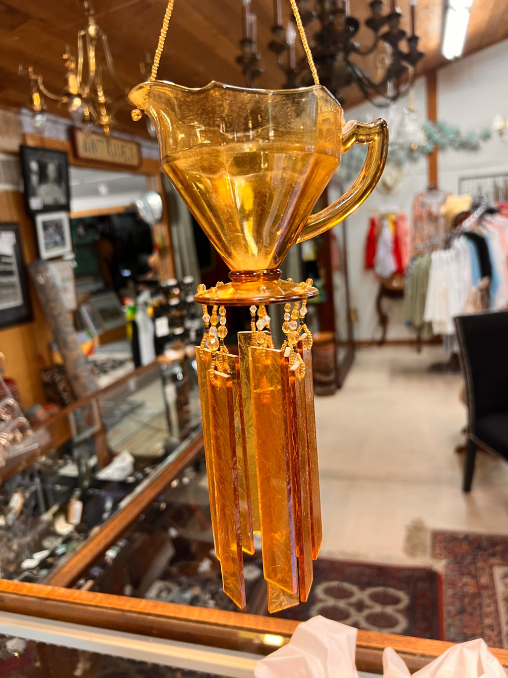 Vintage Amber Tea Cup Boho Sun Catchefr