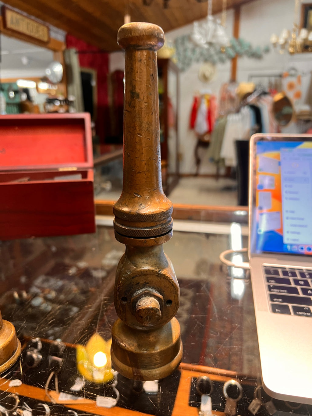 Vintage Brass Fire Hose Nozzle by Allen – Industrial Hydrant Adapter, Early-Mid 20th Century