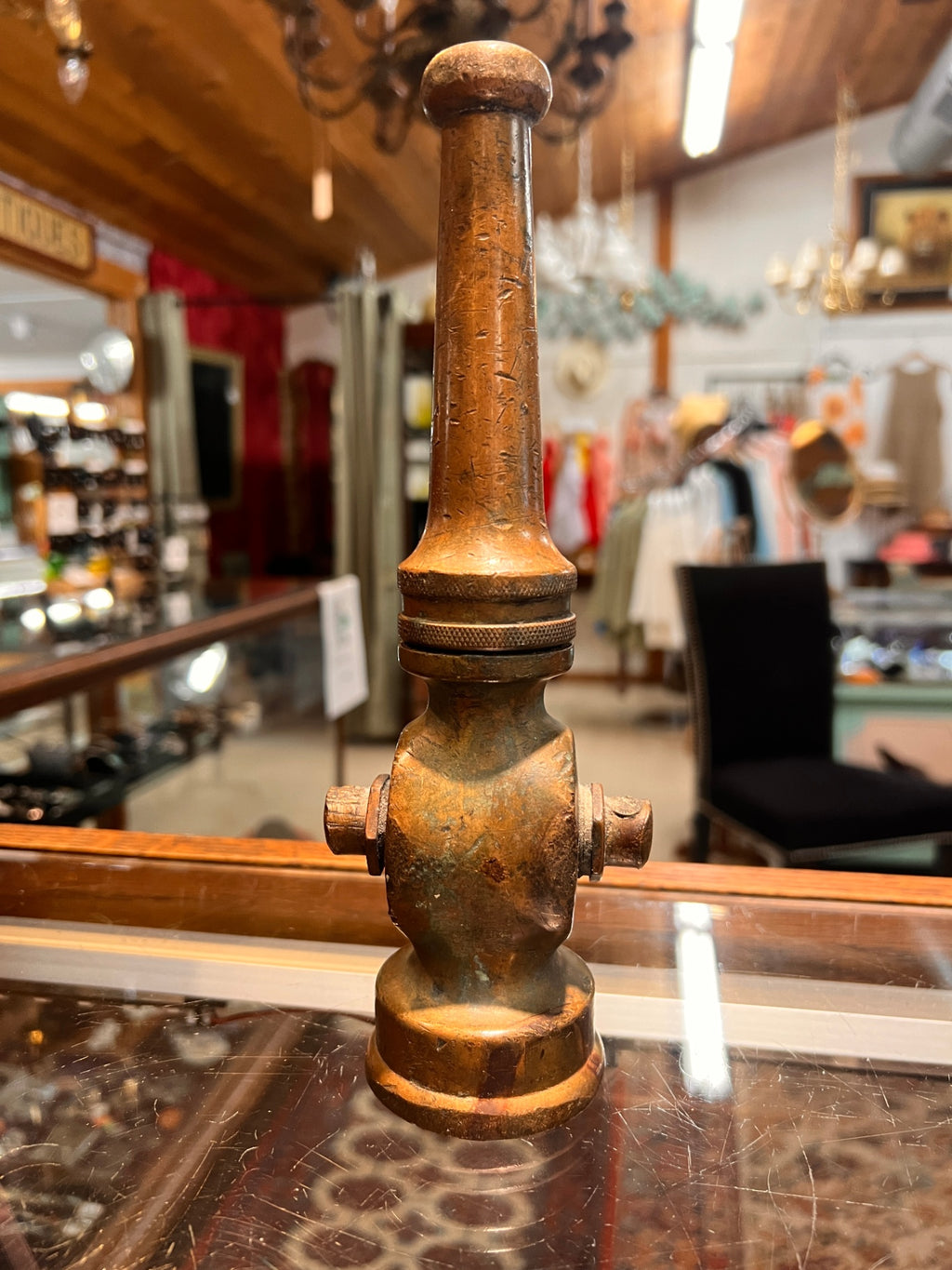 Vintage Brass Fire Hose Nozzle by Allen – Industrial Hydrant Adapter, Early-Mid 20th Century