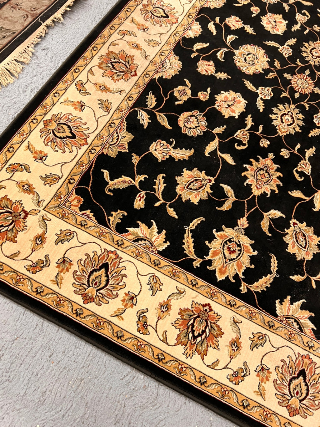 Black, Beige, Gold, Rust Wool or similar fiber Rug 91" x 62 1/2"