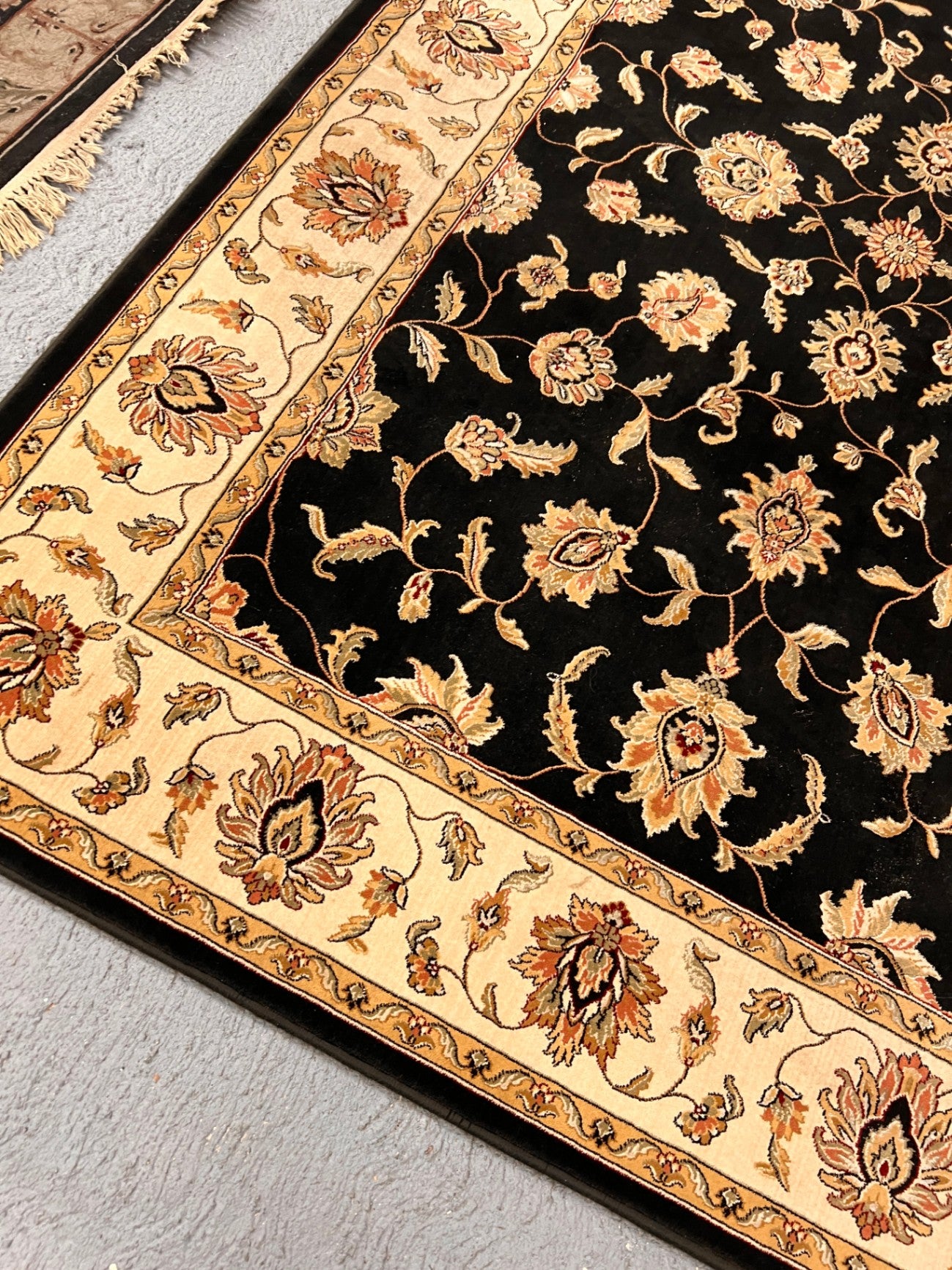 Black, Beige, Gold, Rust Wool or similar fiber Rug 91" x 62 1/2"