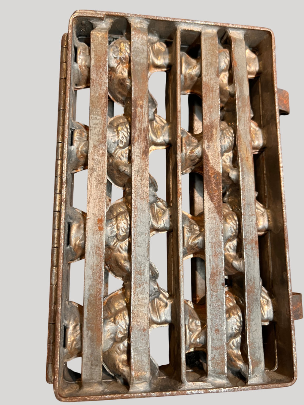 Antique Hinged Metal Chocolate Mold – 16-Count Dove or Bird Form, Early 20th Century