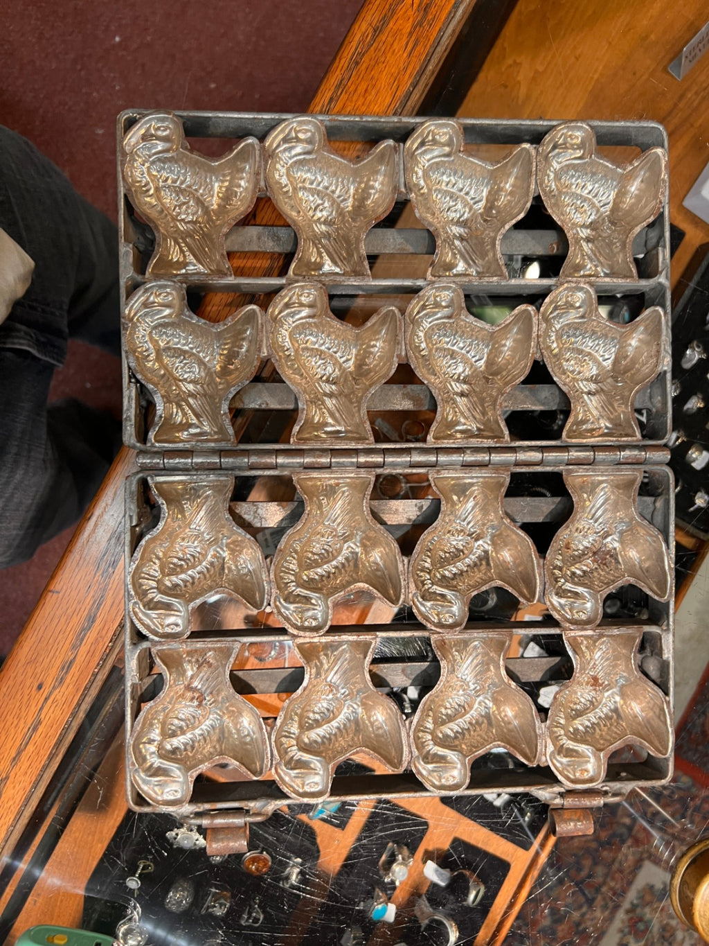 Antique Hinged Metal Chocolate Mold – 16-Count Dove or Bird Form, Early 20th Century