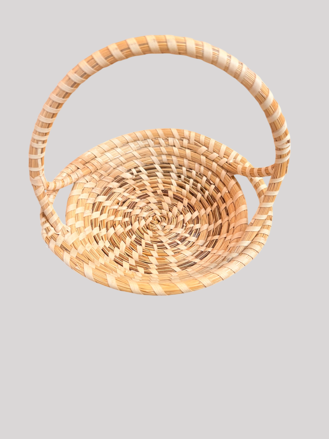 Small Gullah Sweetgrass Basket w/ Handle – Handwoven by Annabelle Ellis, SC – 6.5”