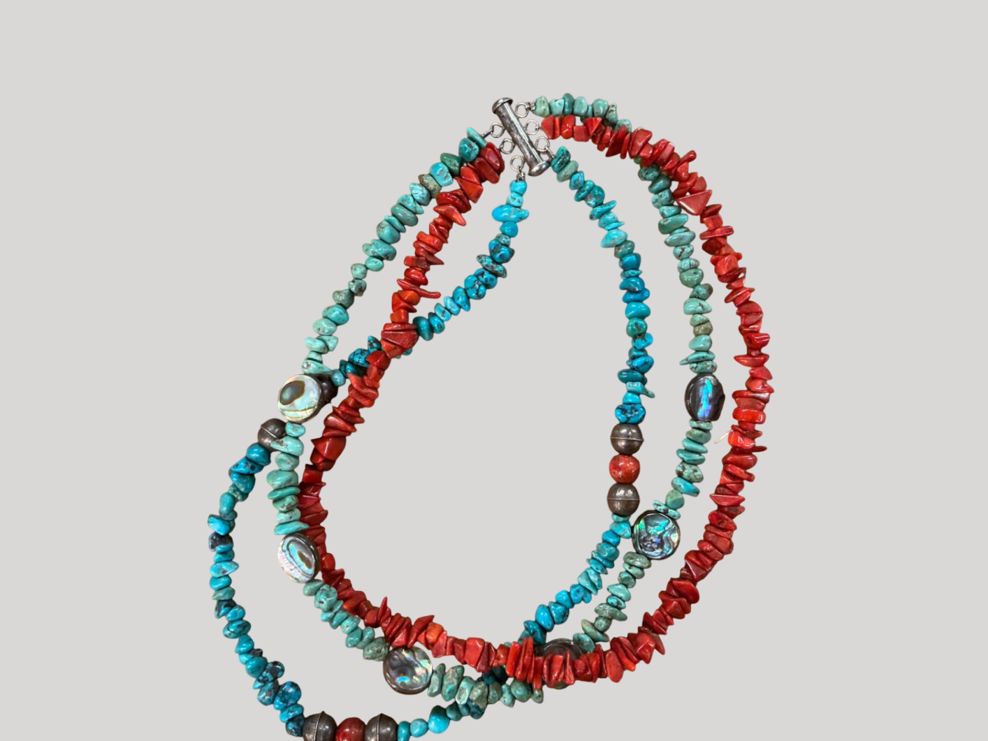 Red coral triple sided with abalone shells