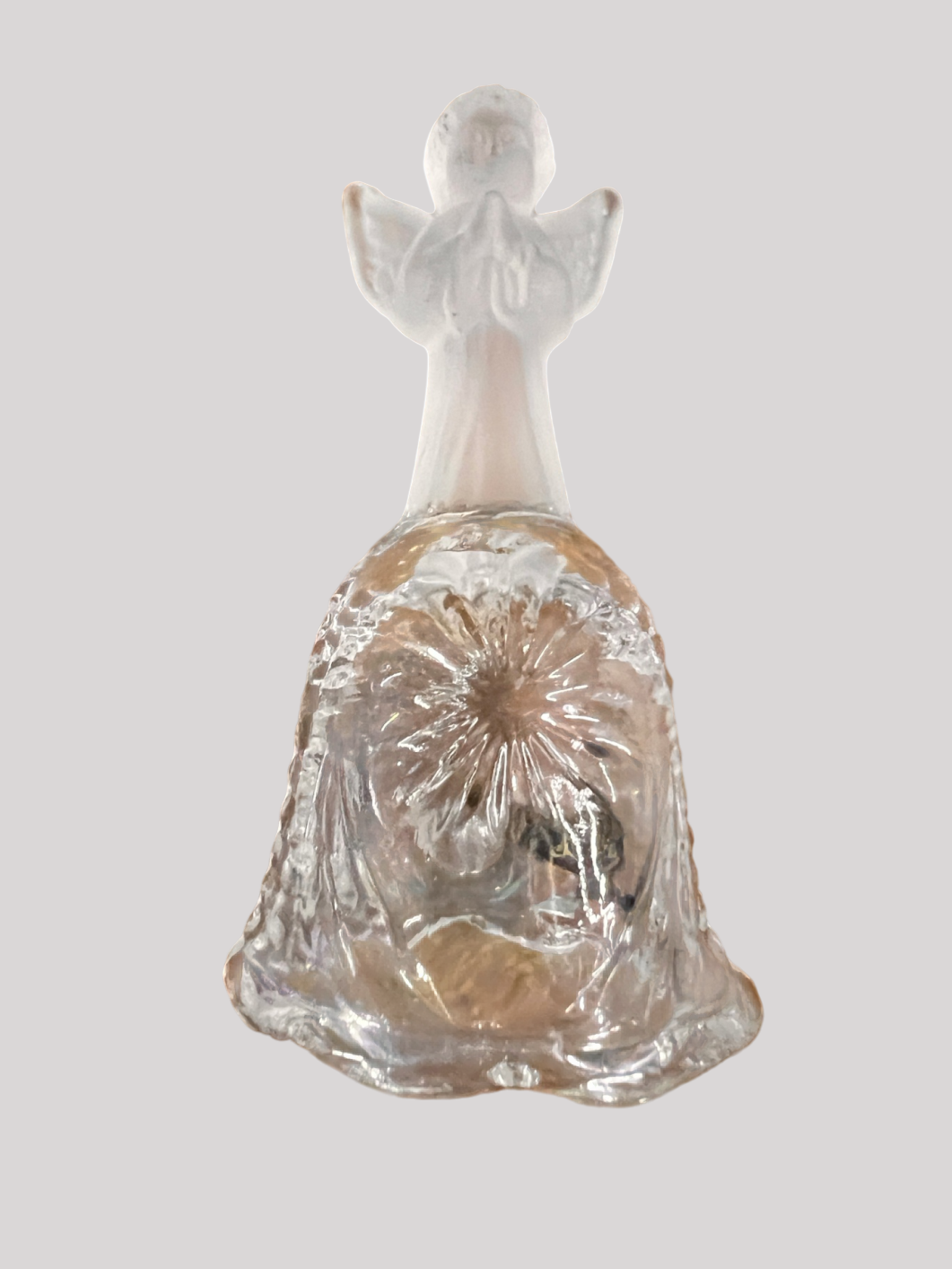 LaVie clear pressed glass bell with frosted angel handle