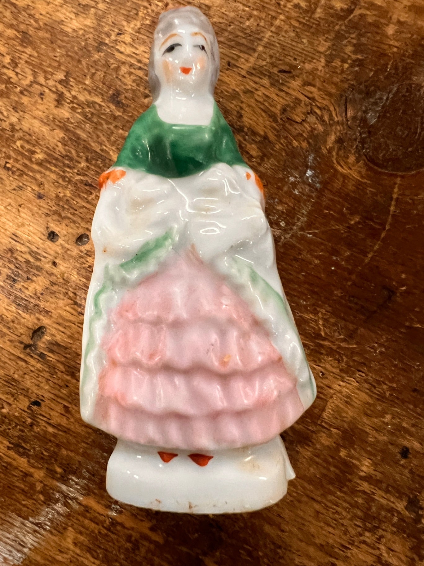 Small vintage/antique Japanese porcelain figurine (likely mid-20th century), hand-painted, marked "Japan" on base