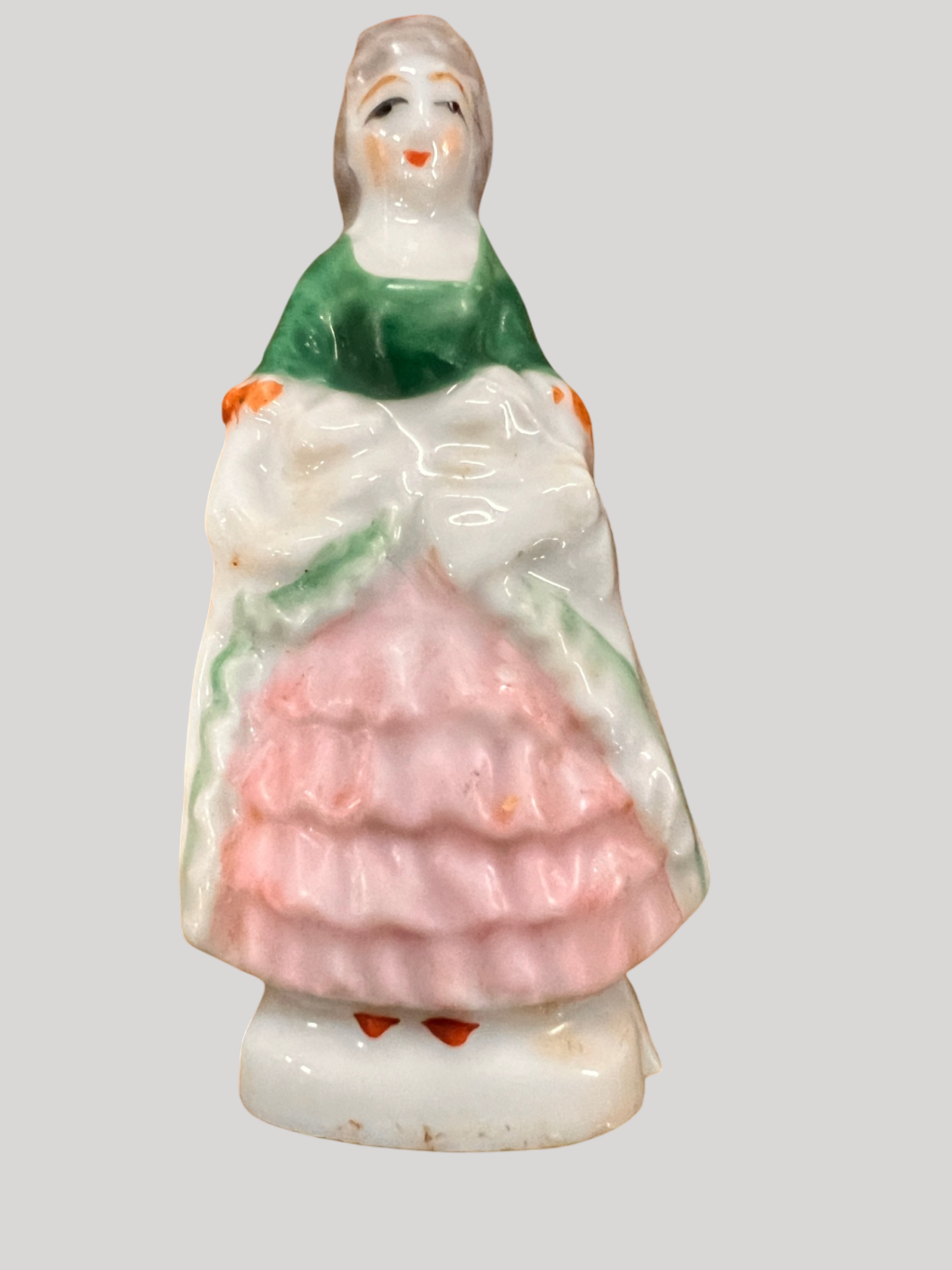 Small vintage/antique Japanese porcelain figurine (likely mid-20th century), hand-painted, marked "Japan" on base
