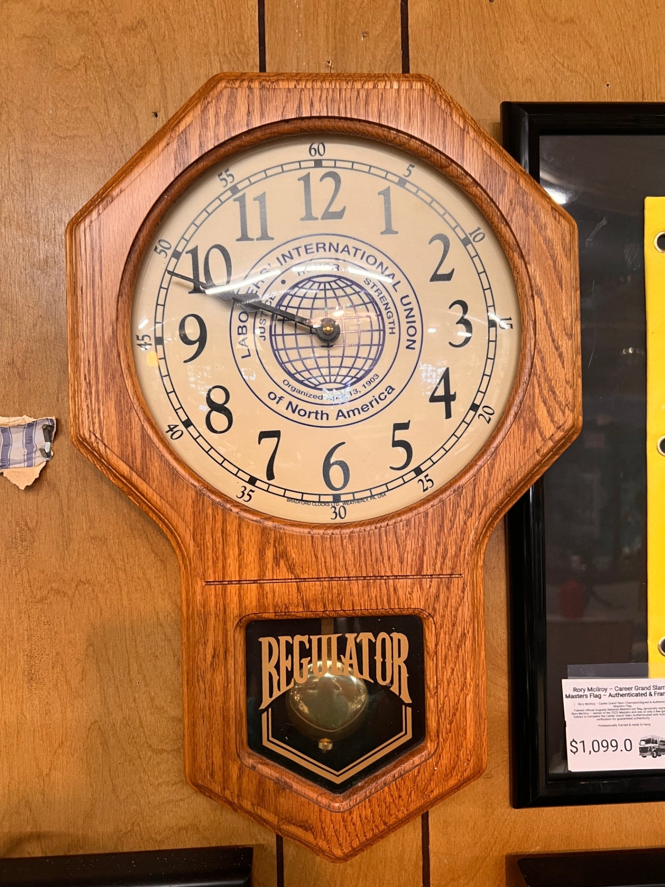 Bradford Clocks Ltd. “Regulator” Wall Clock with Laborers’ International Union of North America (LIUNA) logo