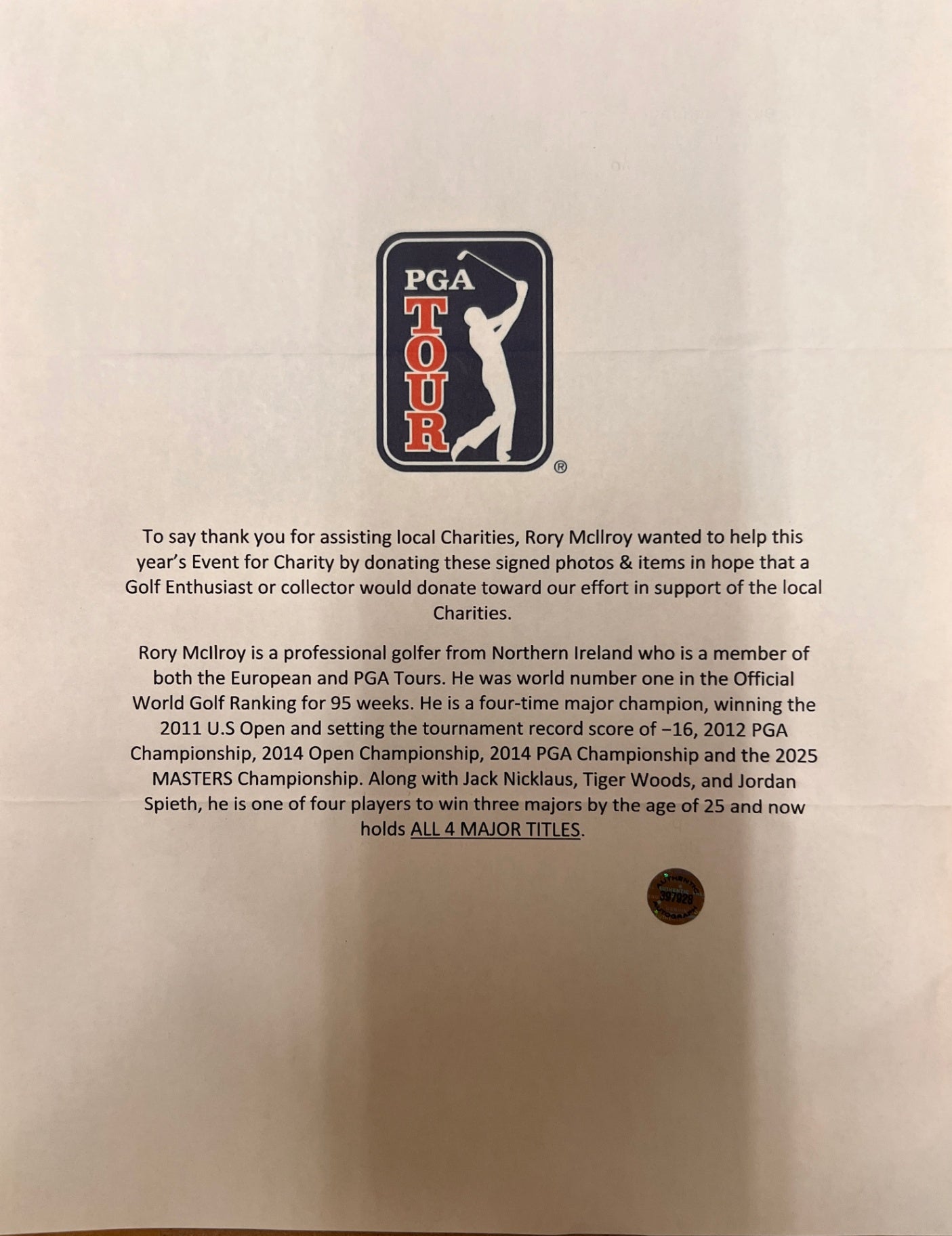 Rory McIlroy – Career Grand Slam Masters Flag – Authenticated & Framed