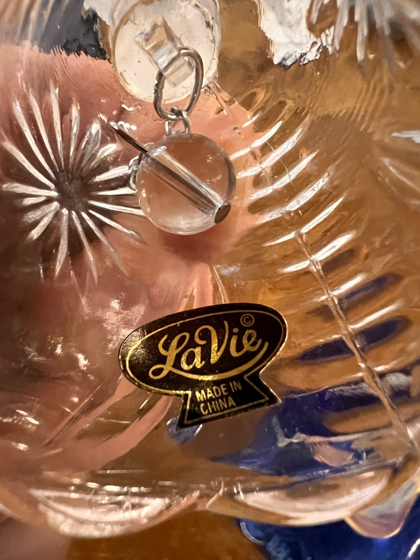 LaVie clear pressed glass bell with frosted angel handle