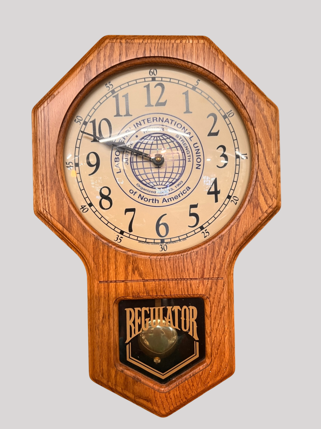 Bradford Clocks Ltd. “Regulator” Wall Clock with Laborers’ International Union of North America (LIUNA) logo