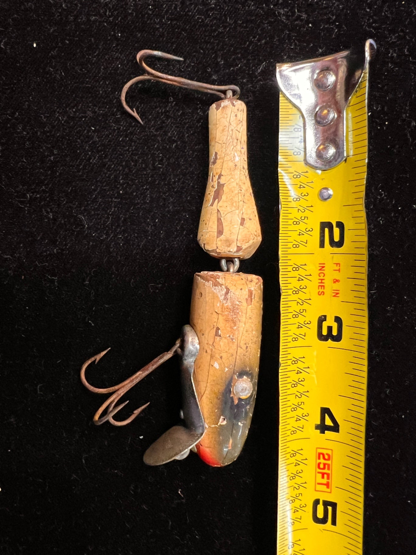 Vintage Paw Paw Jointed Fishing Lure (wood body, painted finish, marked “PAW PAW” on metal lip)