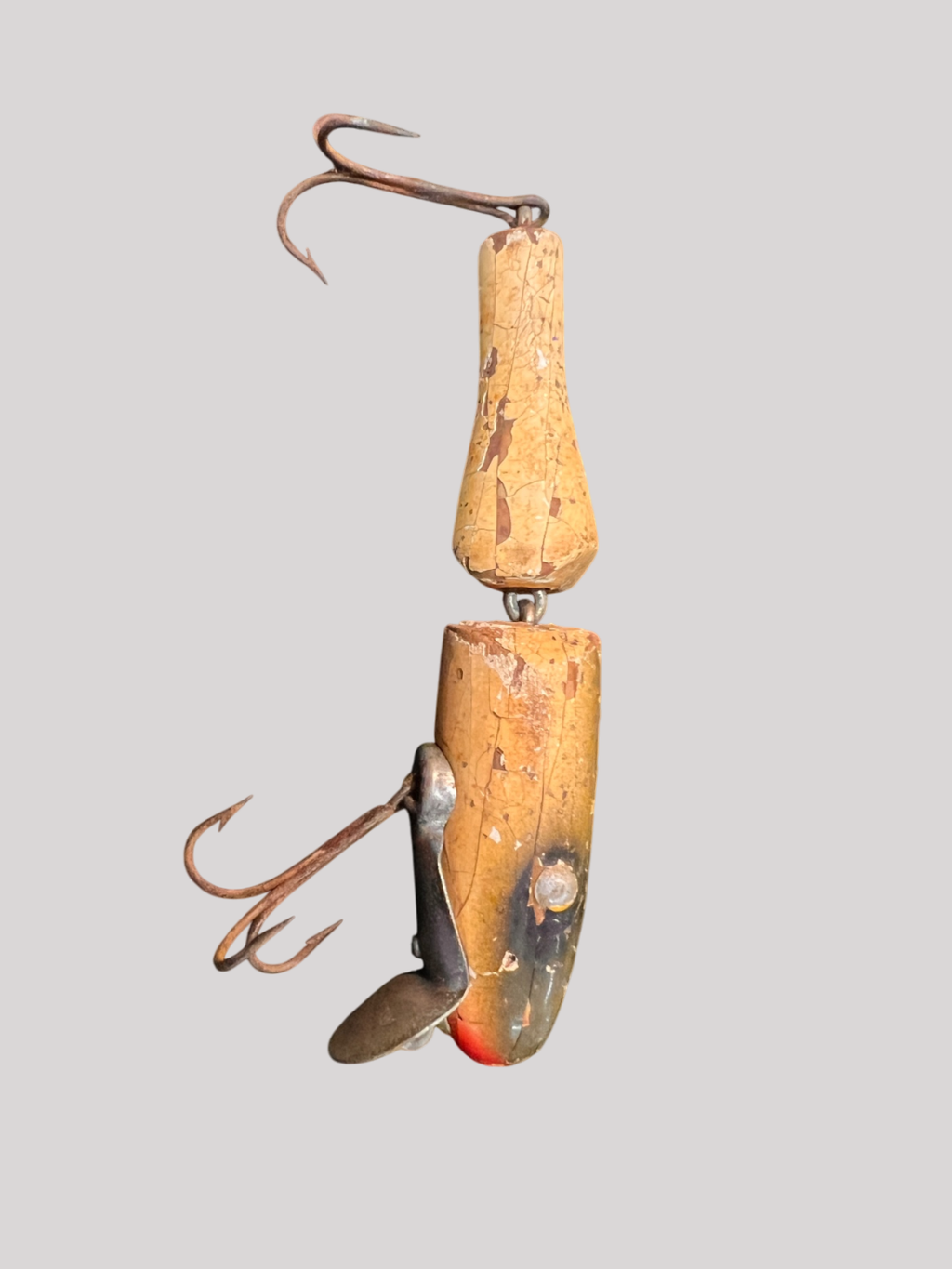 Vintage Paw Paw Jointed Fishing Lure (wood body, painted finish, marked “PAW PAW” on metal lip)