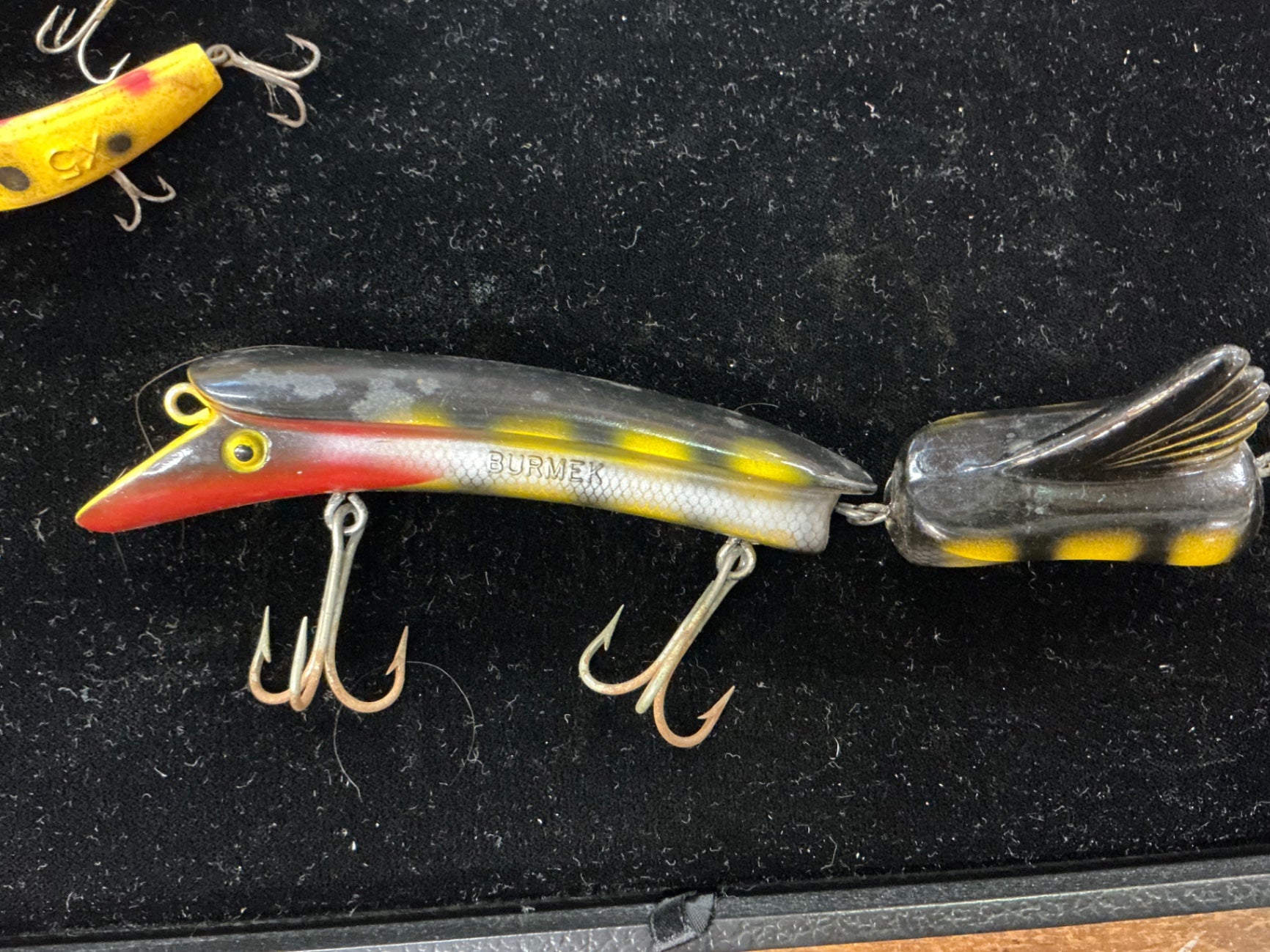 burmeck fishing lures Burmek B-1 Musky Lure – Black, Yellow & Red Pattern (Jointed) – Legacy Antiques & Consignment