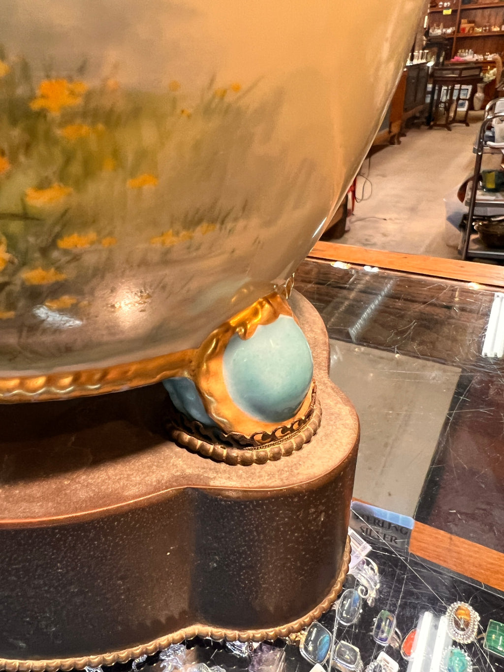 Antique Limoges France Hand-Painted Porcelain Jardinière with Figural Scene & Gilded Accents