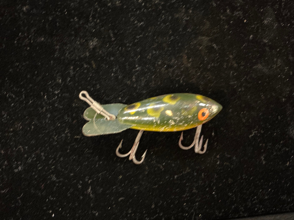 Vintage Heddon Tiny Torpedo – Frog Pattern – Topwater Prop Bait – 1970s–80s