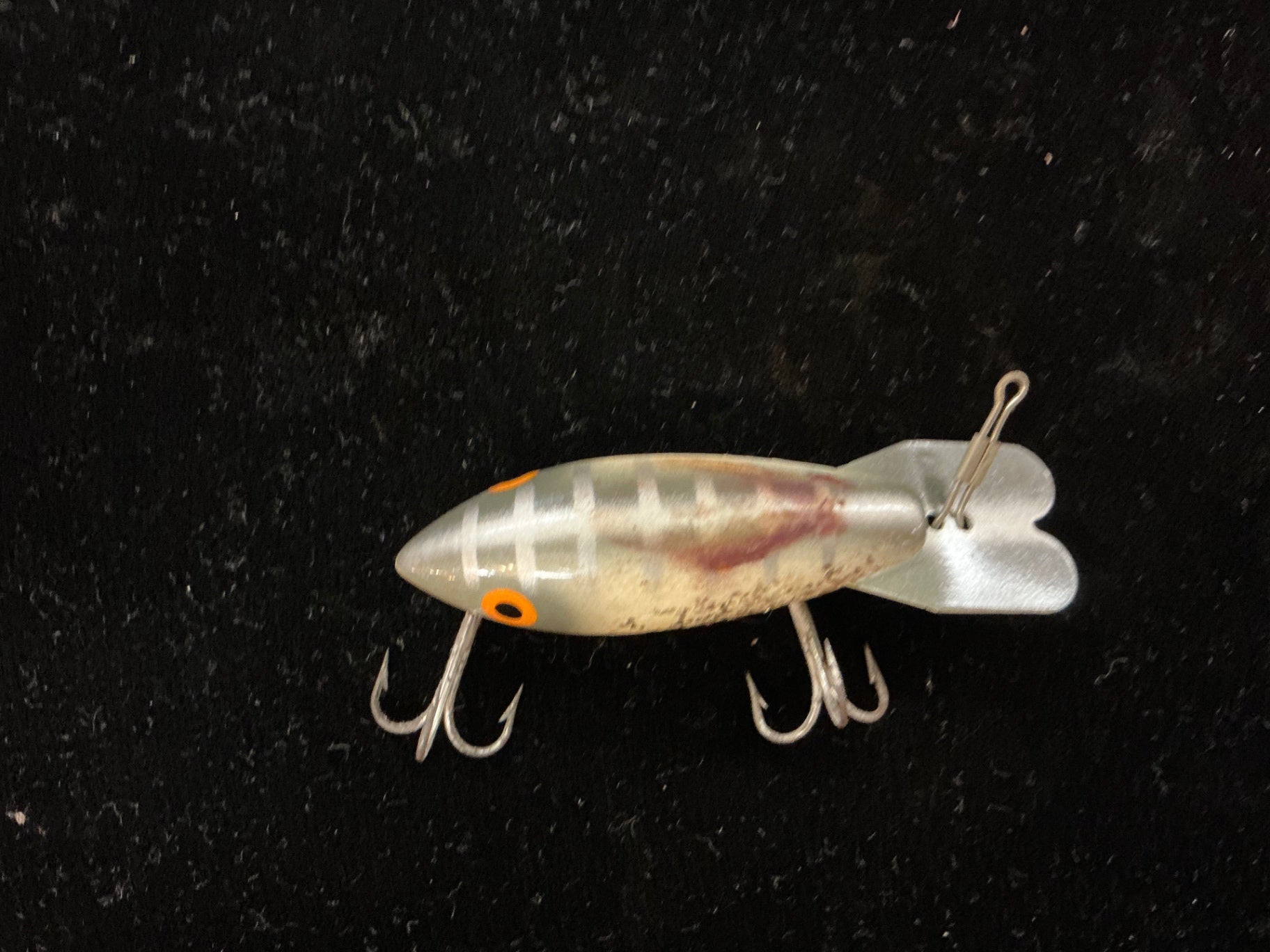 Vintage Heddon Tiny Torpedo – Silver Shiner Pattern – Topwater Prop Bait – 1970s–80s