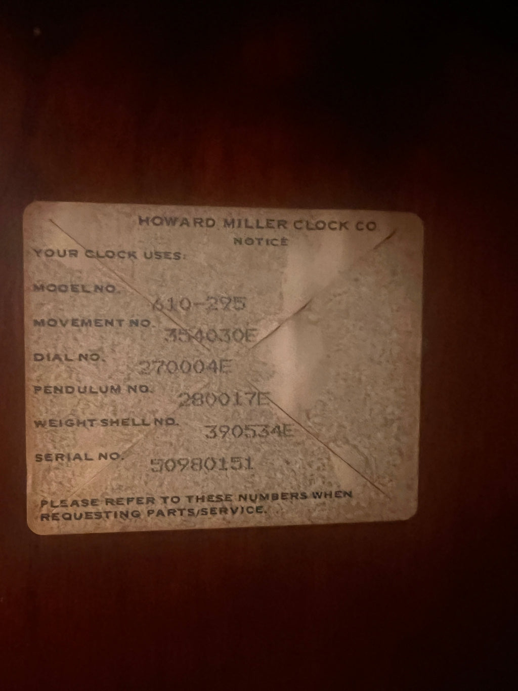 Howard Miller Grandfather Clock Model No. 610-295