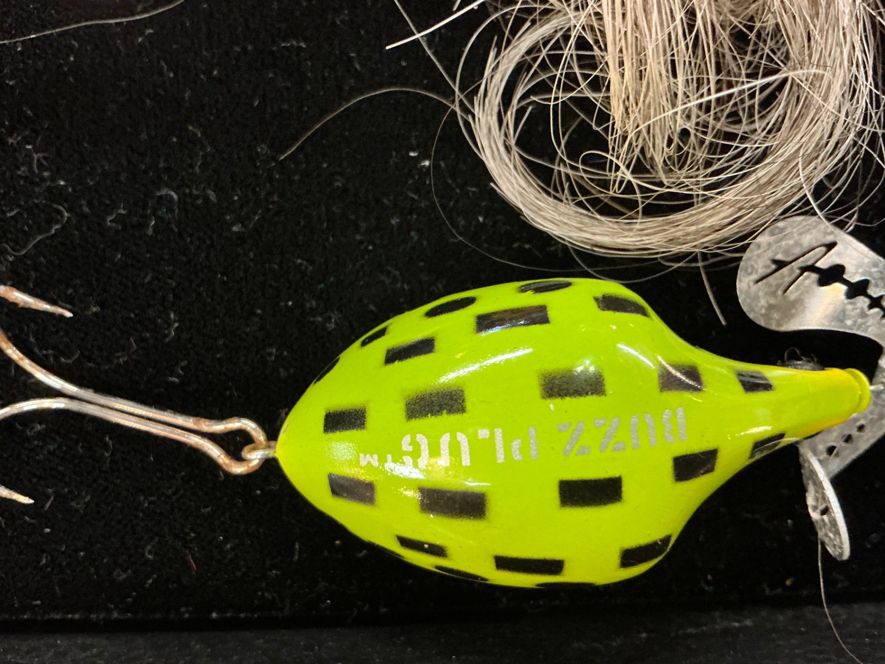 Vintage Heddon Buzz Plug – Chartreuse Black Checker Pattern – 1970s