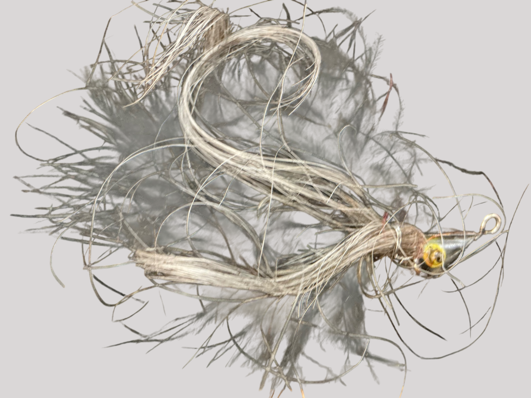 Vintage Black Marabou & Bucktail Jig – Weighted Head with Painted Eyes – Classic Fishing Lure