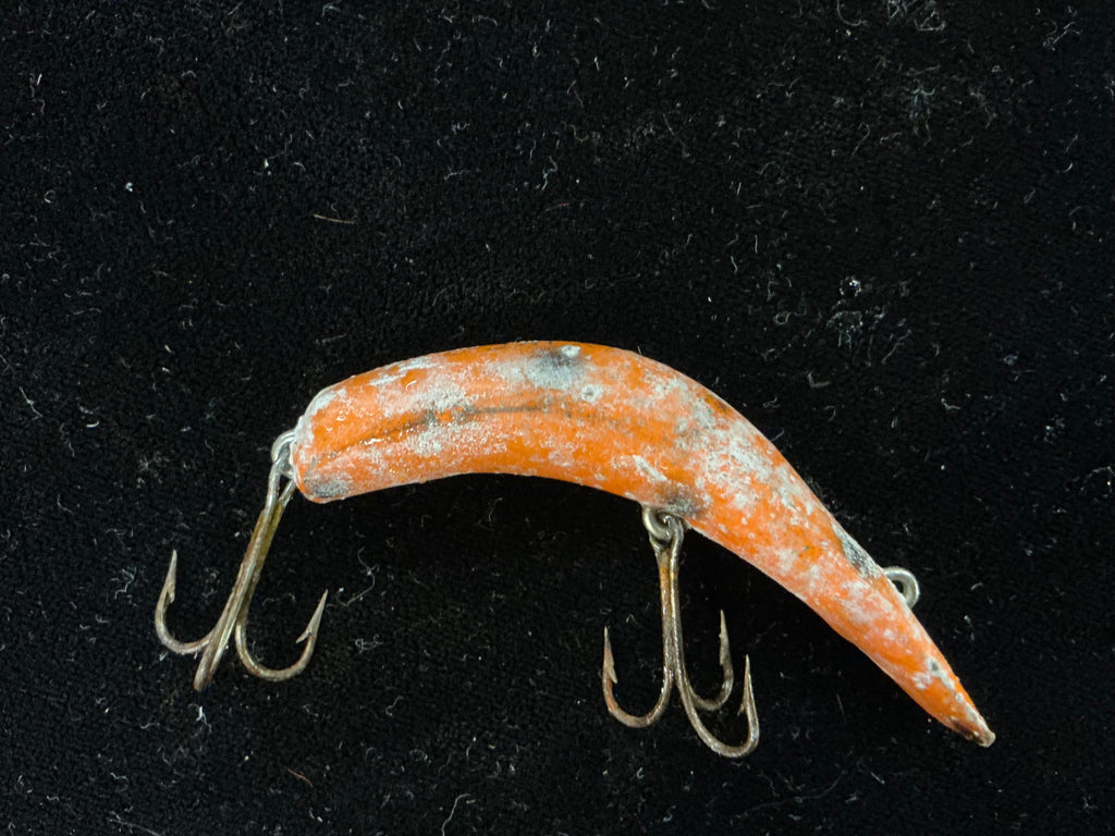 Vintage Wooden Creek Chub-Style Pikie Minnow – Solid Orange Finish – 2 Treble Hooks