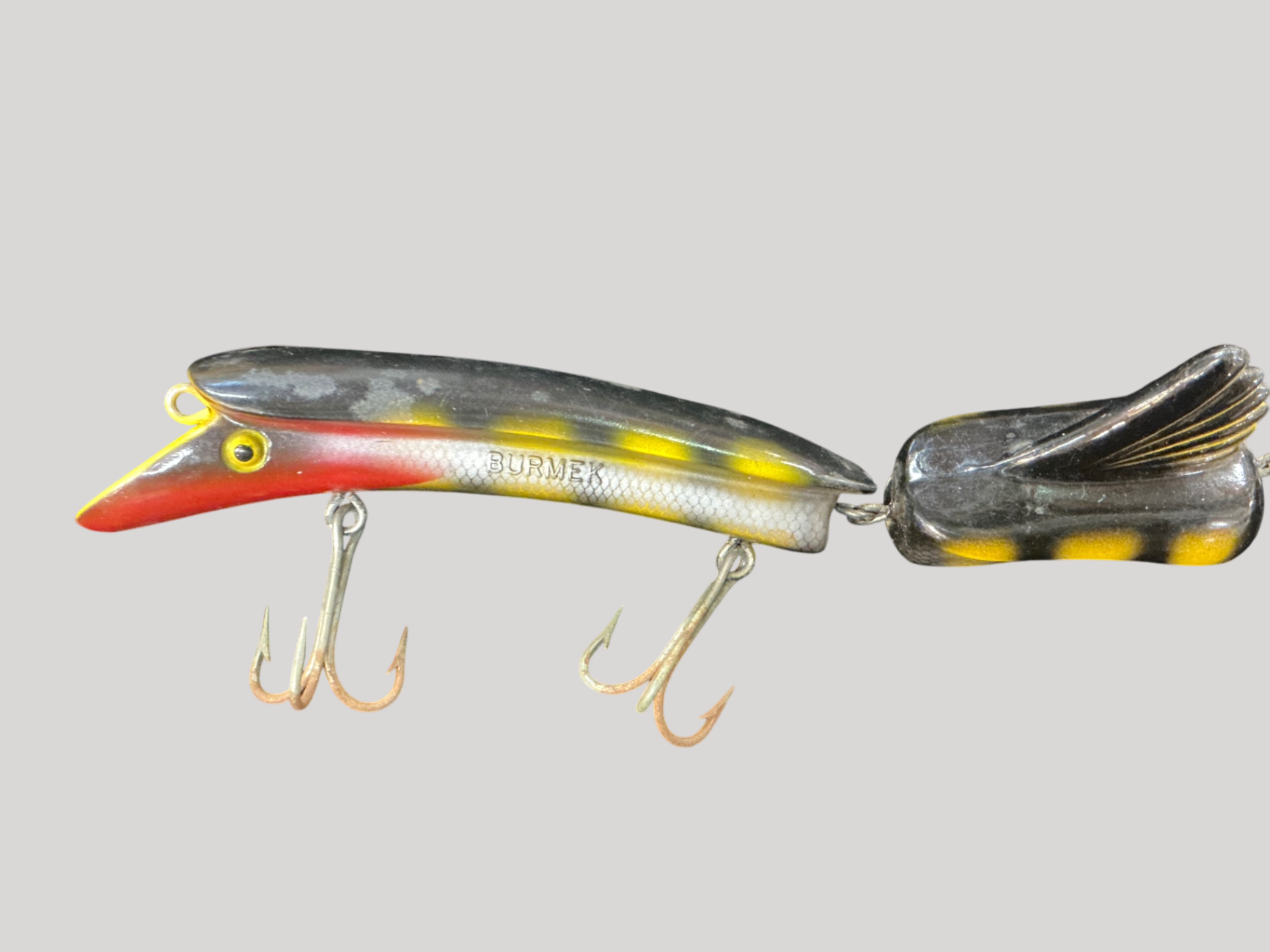 burmeck fishing lures Burmek B-1 Musky Lure – Black, Yellow & Red Pattern (Jointed) – Legacy Antiques & Consignment