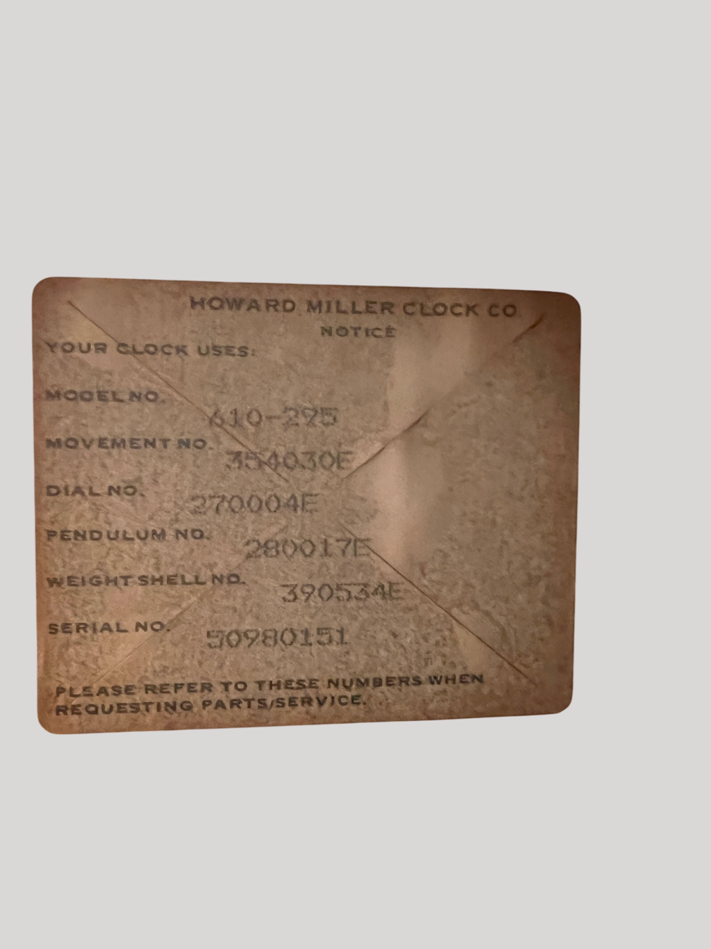 Howard Miller Grandfather Clock Model No. 610-295