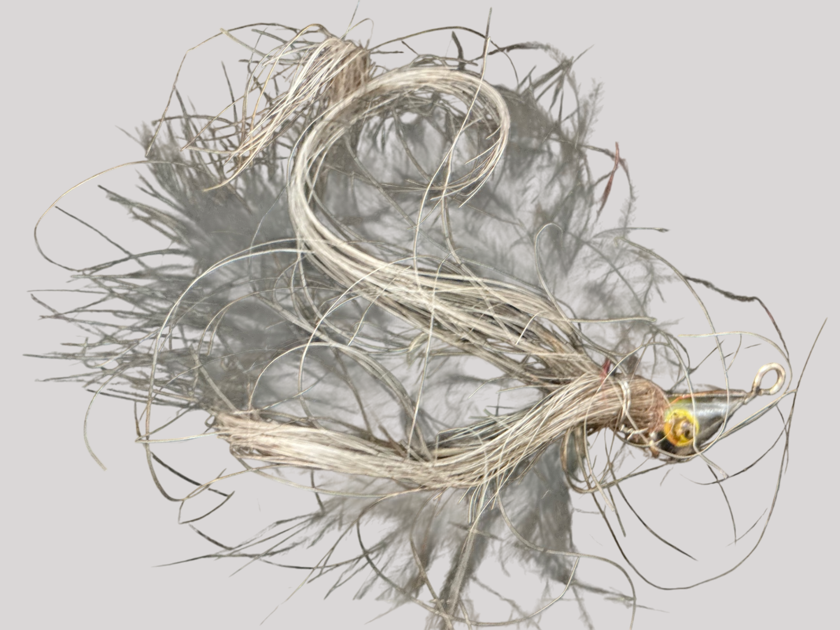 Vintage Black Marabou & Bucktail Jig – Weighted Head with Painted Eyes – Classic Fishing Lure