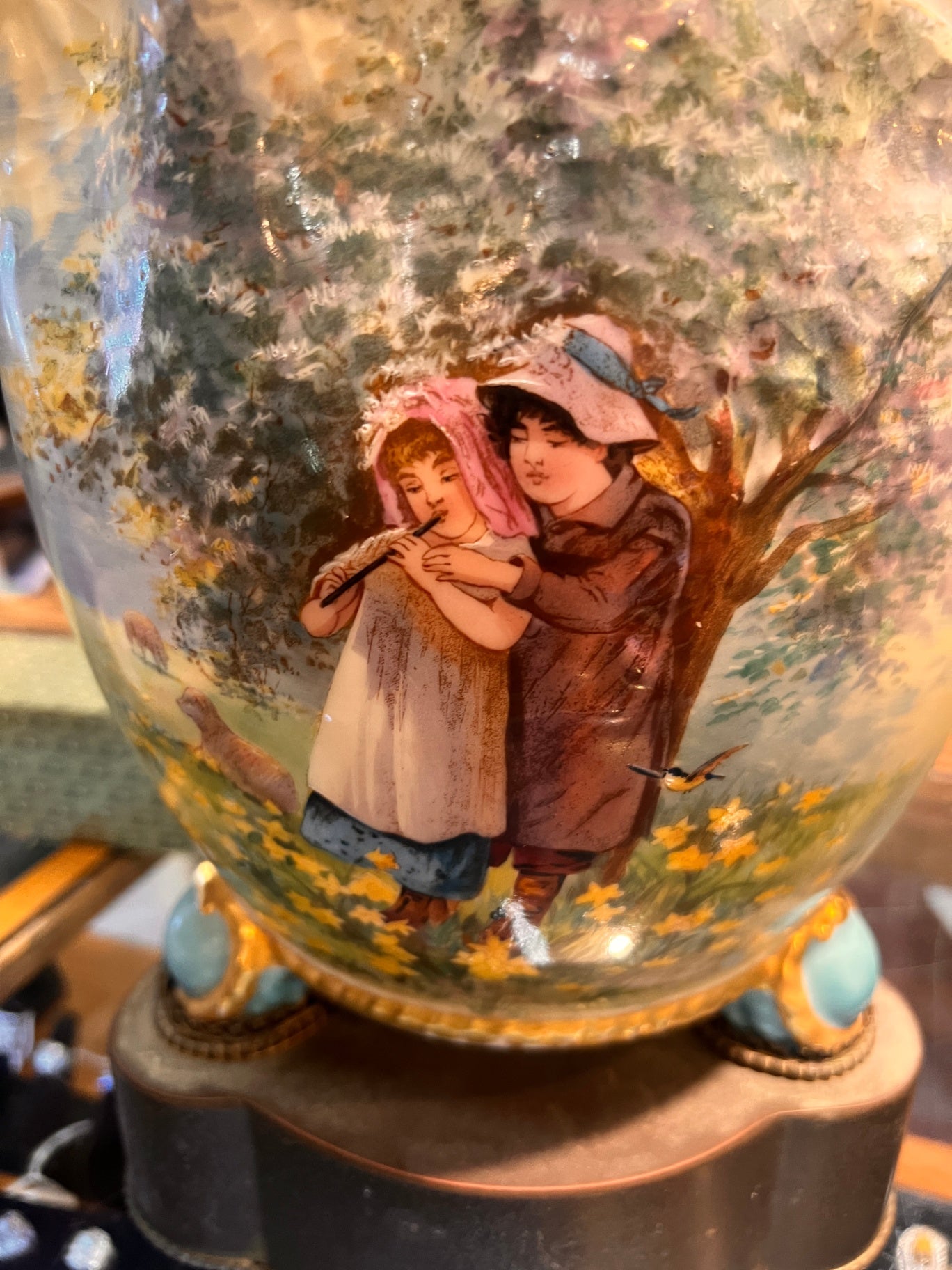 Antique Limoges France Hand-Painted Porcelain Jardinière with Figural Scene & Gilded Accents