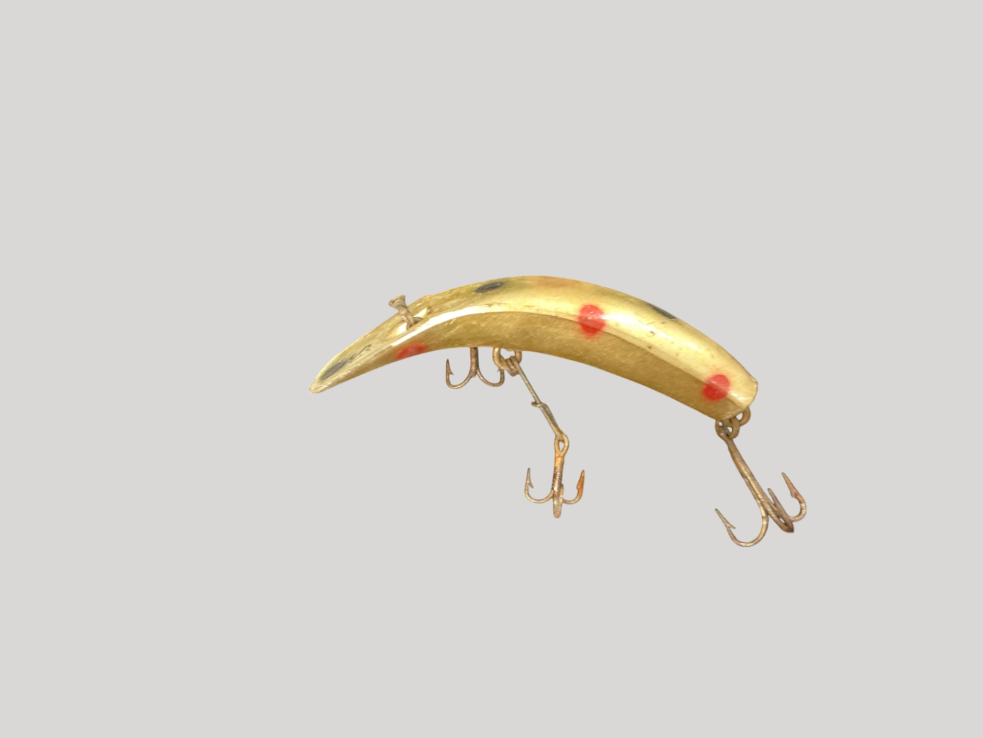 Vintage Lazy Ike #3 Wood Fishing Lure – Gold/Red Spot – 1950s–60s – Classic Walleye/Bass Crankbait